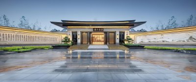 新中式高档住宅小区　入口大门院墙　门头商业街街区